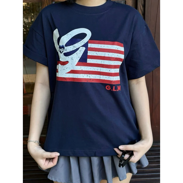 TheGlam CHÍNH HÃNG - Áo Thun Form Boxy Xanh Navy UNISEX "FLAG" - Nam Nữ Cotton Cao Cấp Lá Cờ Mỹ - TS05-17