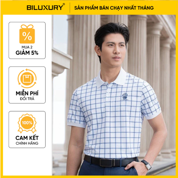 Áo Polo Nam Hoạ Tiết Kẻ Caro 9APCH524TRK Biluxury Form Slimfit Kháng Khuẩn Chống Nhăn Bền Màu
