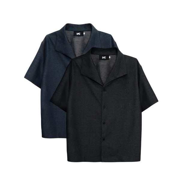 MAHU - ÁO SƠ MI TAY NGẮN CỔ LIỀN GIẢ DENIM