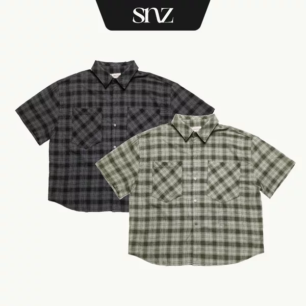 Áo Sơ Mi Oversized SNAZZY Unisex Chất Liệu Kaki Chính Hãng - CHECKERED SHIRT