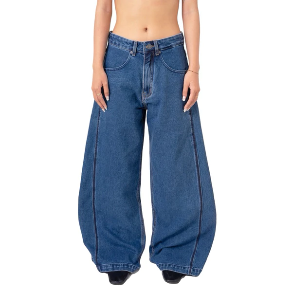 MAHU - QUẦN JEANS ỐNG RỘNG VẮT SỔ NỔI