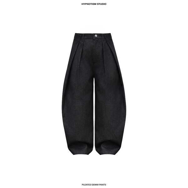HYPNOTISM | DENIM PLEATED PANTS - Quần denim dài xếp ly lưng ống rộng, sườn cong nhẹ unisex