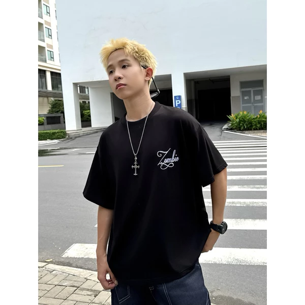 Áo thun boxy, zombie club,YOURSELF, Font chữ thêu móc xích, form rộng,couple unisex, cotton 2 chiều 270gsm