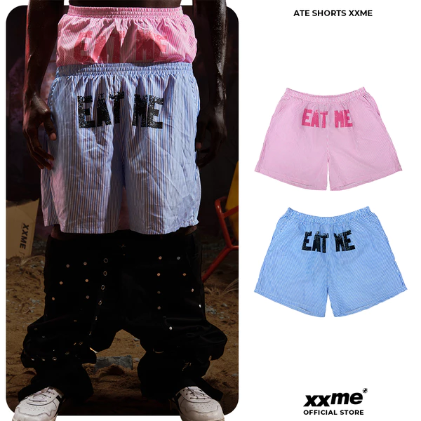 Quần Đùi Họa Tiết Kẻ Sọc ATE Shorts XXME - Màu Hồng/ Xanh Dương