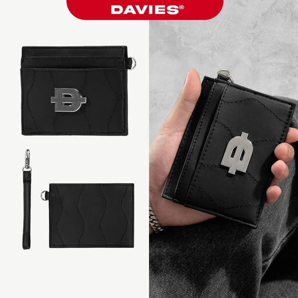 Ví đựng thẻ nhiều ngăn DAVIES chất da, màu đen chần chỉ Air Card Holder local brand | D-V54