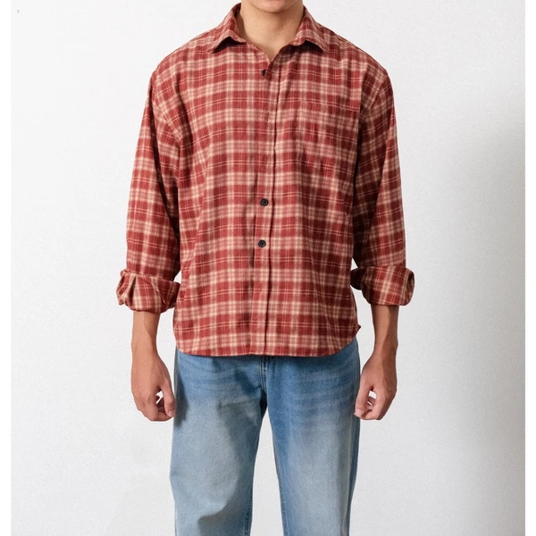 Áo Sơ Mi Dài Tay B Brown Flannel Form Rộng Kẻ Caro - Flannel B Brown Oversize Shirts