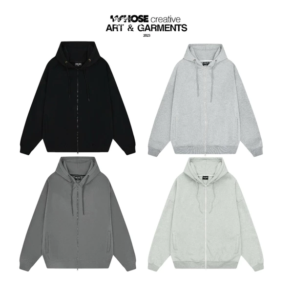 Áo Hoodie Zip form Boxy Basic Trơn - áo nỉ dây kéo trơn whose studio