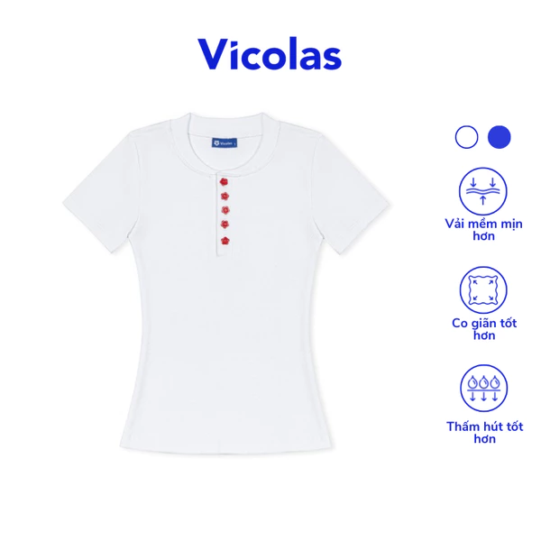 Áo thun nữ tay ngắn phối nút cài họa tiết ôm body tôn dáng Vicolas - VICO51