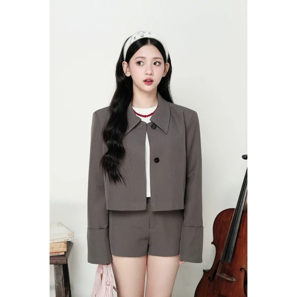 RUBIES Clay Outer - Áo Khoác Kiểu Nữ Dáng Blazer Ngắn Croptop Tay Dài