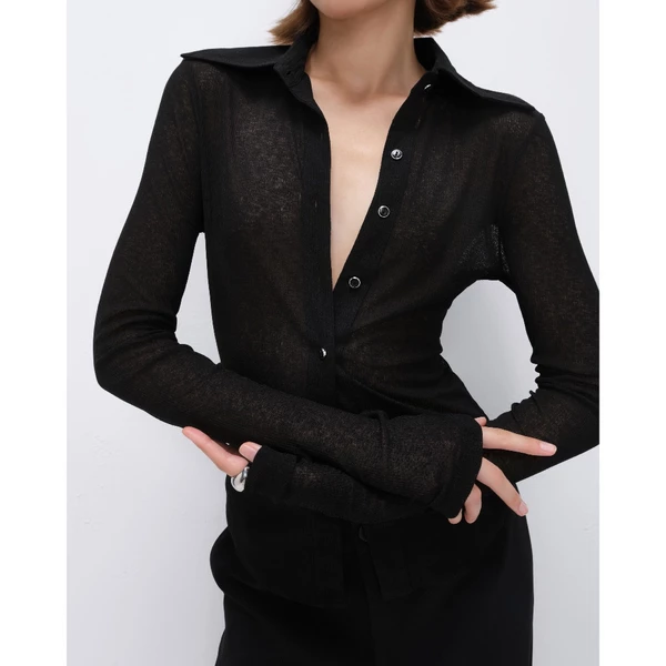 HIGHCHIC - HORA SHIRT - SƠ MI THUN GIẤY ĐEN