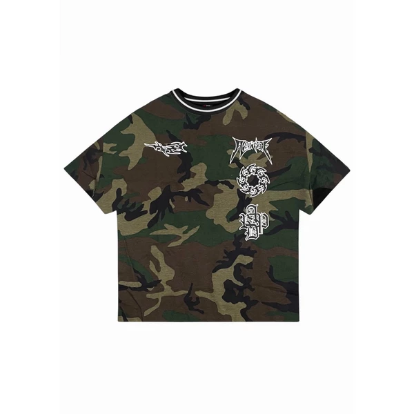 Spiky punk camo tee áo thun camo y2k