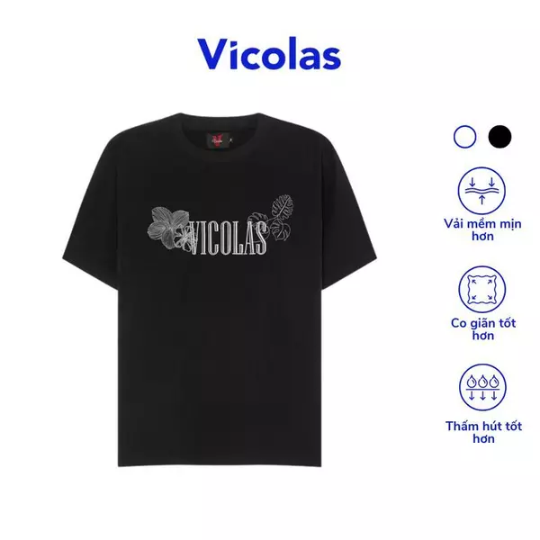 Áo thun Unisex thêu họa tiết VICOLAS vải cotton thoáng mát co giãn trắng đen - VICOLAS T-SHIRT