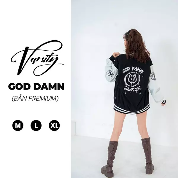 Áo varsity Zukik God Damn - Premium