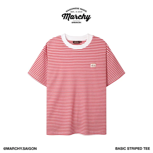 MARCHY - Honey Comb Striped Tee - Áo thun tổ ong sọc tay ngắn