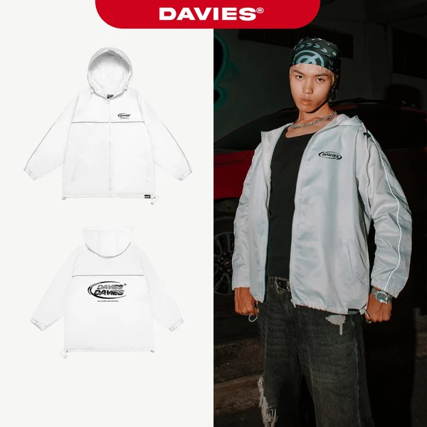 Áo khoác dù có nón Medal Reflective Jacket màu trắng local brand DAVIES | D18-AK6-T