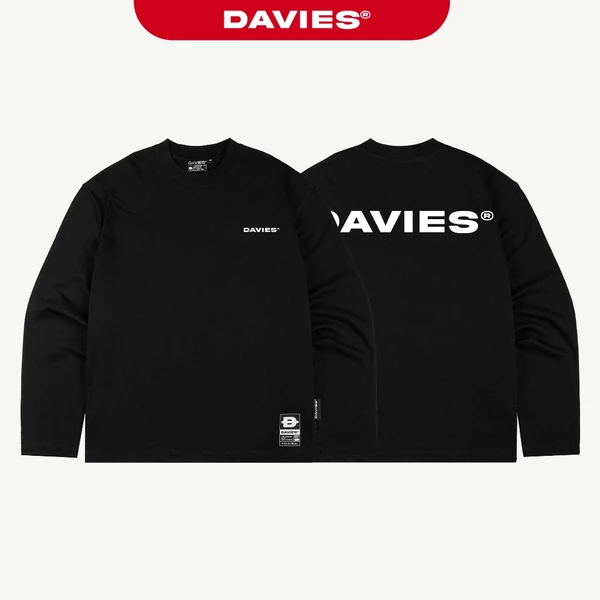 Áo thun dài tay nữ nam in logo DAVIES form rộng màu đen cotton tag vải Basic Statement Long Sleeve Tee| D-T20