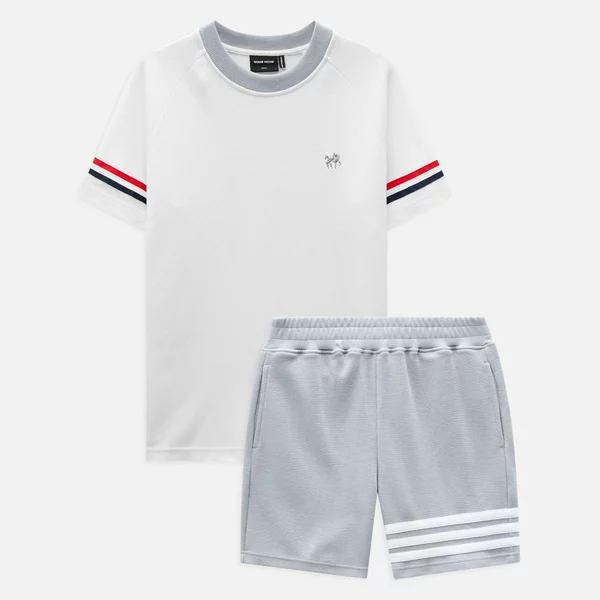Set Nam White T-shirt Bluered Short, Chất Vải Cá Sấu CVC Thoải Mái, SB0041,SOME HOW STORE