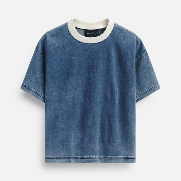 Áo Thun Nam Boxy Denim Beige Round, Chất Vải Denim Thoải Mái, AT0244, SOME HOW STORE