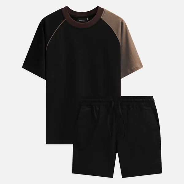 Set Nam T-shirt Short Black Brown Sleeve, Chất Vải Áo Cotton 2 Chiều , Quần Kaki Cotton Thoải Mái, SB0042, SOMEHOW