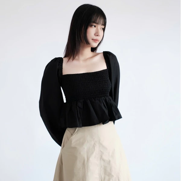 Áo Linen Tay Phồng, Form Nhún Eo Tôn Dáng, Phối Tầng Xoè Chất Vải Linen Mềm Mát - Smocking Top - THE J STUDIO