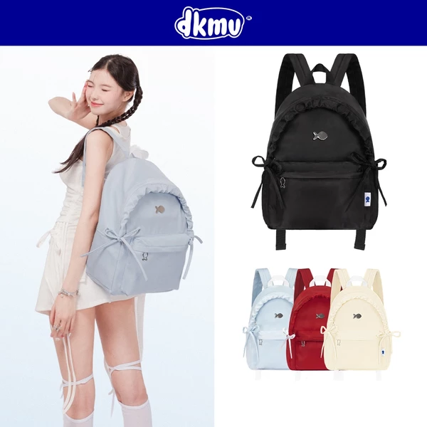 Balo đi học nữ đẹp DKMV màu đen, xanh nhạt, kem và đỏ thiết kế nắp dây rút độc đáo Mallow Backpack | K-P43