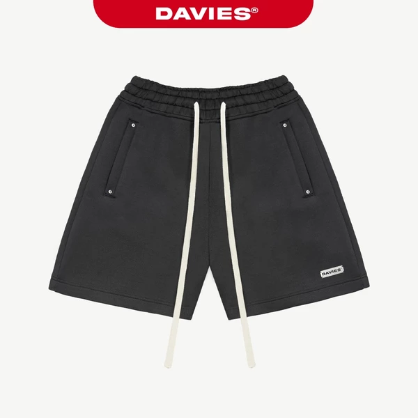 Quần short lửng 4 nút logo inox DAVIES lưng thun rút dây form xuông nam nữ màu đen Poli Short 2.0 | D-Q2