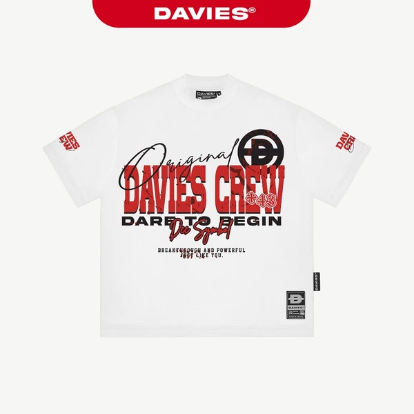 Áo thun tay lỡ in chữ trước ngực DAVIES form rộng nam nữ cotton thoáng mát Original Sign Tee| D-T24