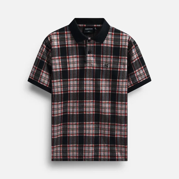 Áo Polo Black Red Checked Mix , Chất Vải Cotton Dệt Blend Thoải Mái, PL0146, SOME HOW STORE