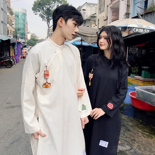 Áo dài YELLOW FLICKER form truyền thống vải linen unisex