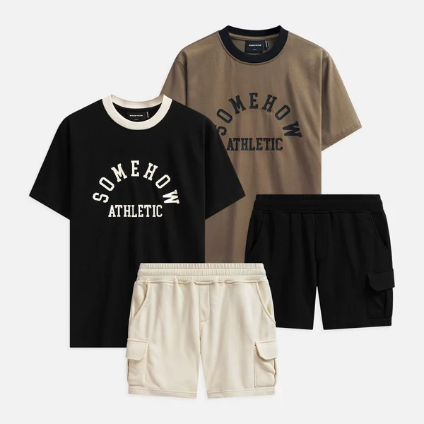 Set Nam T-shirt Short Athletic Black Cafe, Chất Vải Cotton Thoải Mái, SB0043, SOME HOW STORE