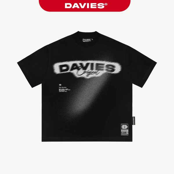 Áo thun form rộng in 2 mặt DAVIES màu đen nam nữ tay lỡ thun cotton Blurred Logo Tee| D-T13