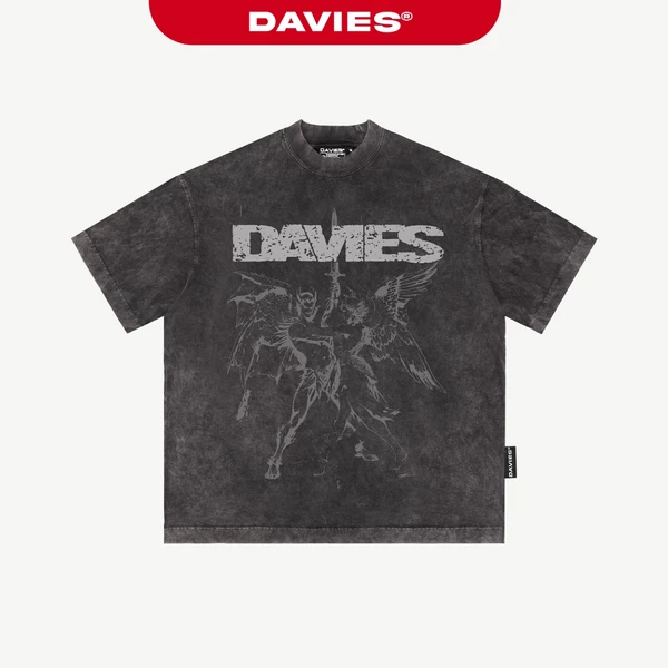 Áo thun wash xám họa tiết in thiên thần DAVIES form rộng tay lỡ nam nữ Seraphic Sinners Tee | D-T9