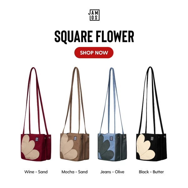 Jamlos Square Flower - Túi hoạ tiết hoa vải canvas dáng vuông đeo vai đeo chéo thời trang Jamlos
