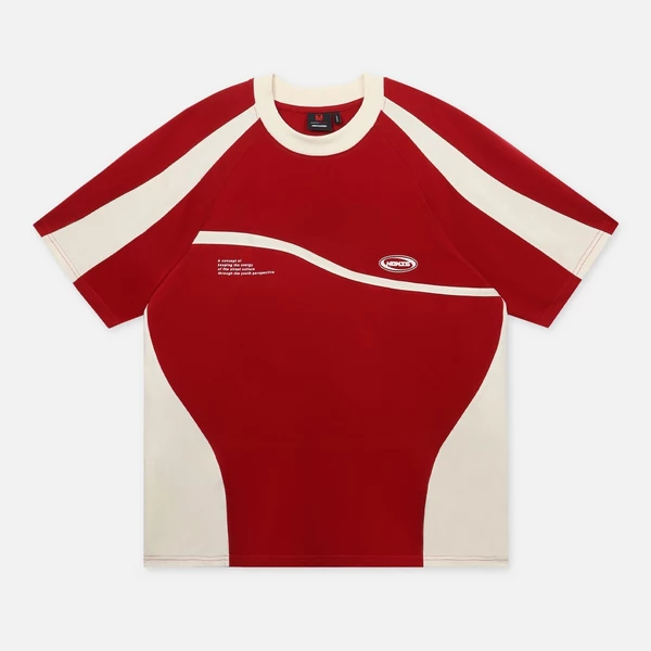 Áo thun NEEDS OF WISDOM Mixed Boxy Raglan Tee - Cream/Red - Local Brand Chính Hãng