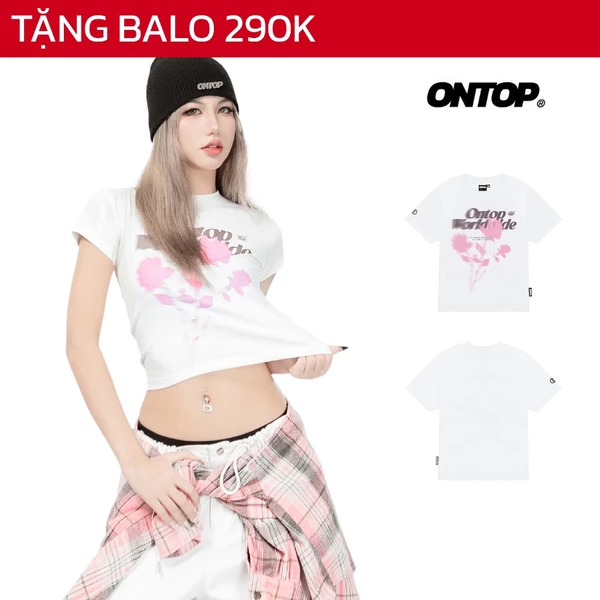 Áo baby tee màu trắng in hình ONTOP tay ngắn tôn dáng vải thun cotton mềm mịn local brand Pinkish | O21-T6