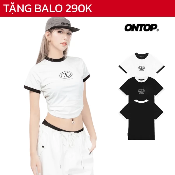 Áo baby tee tay ngắn phối viền ONTOP vải thun cotton mềm mịn màu đen, trắng local brand basic BS | O21-T10