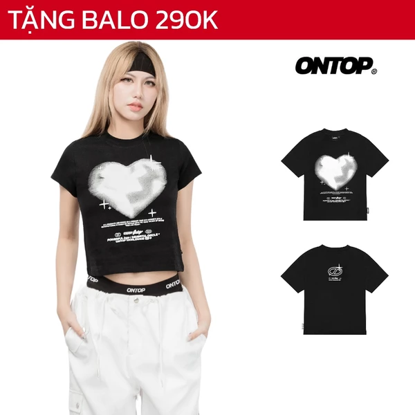 Baby tee in hình y2k tay ngắn ONTOP vải thun cotton mềm mịn, thoáng mát màu đen tôn dáng local brand nữ Frosty | O23-T1