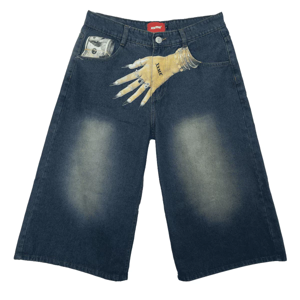 Quần Shorts Jeans Lửng Form Ống Rộng Lưng Cao Họa Tiết In Thug Baggy Shorts Jeans XXME - Blue Wash
