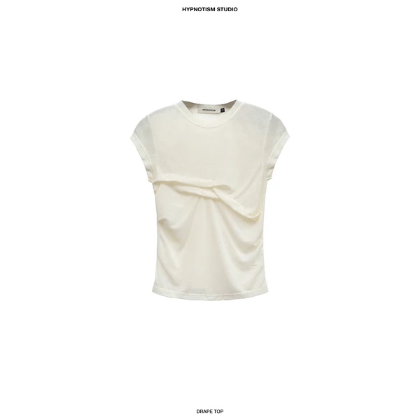 HYPNOTISM |"DRAPE TOP" Áo thun ôm cotton nhún 2 lớp streetwear cá tính