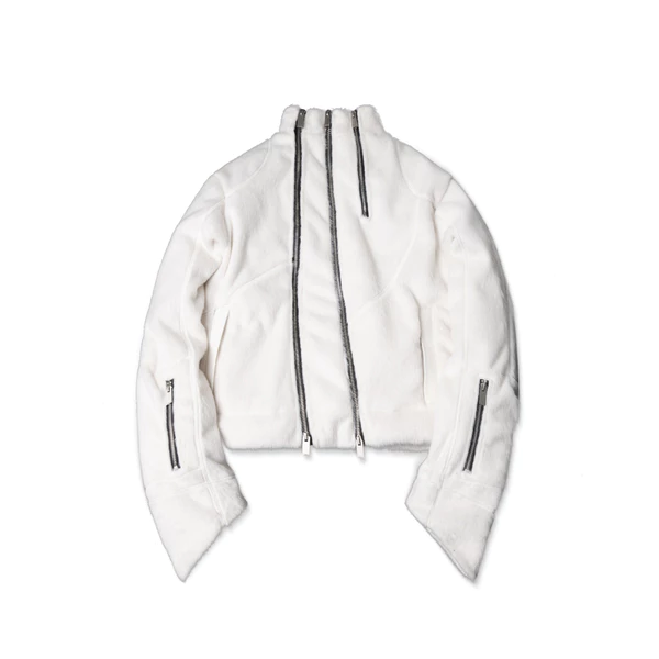 Áo khoác len "GOLDIE MULTI ZIPPER WOOL" màu trắng dáng cropped