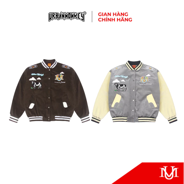 Áo Khoác Varsity URBAN MONKEY Ourfarm Nhung Tăm Chằn Gòn Form Oversize 2 Phối Màu Nam Nữ Local Brand