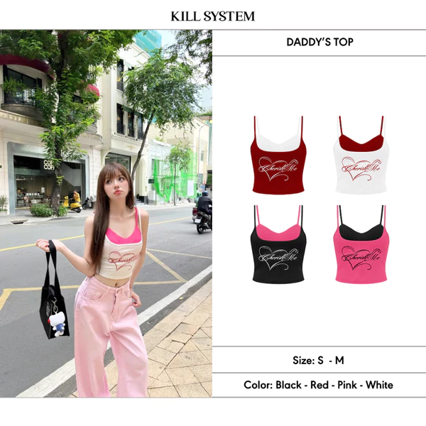 Áo hai dây ôm body Daddy's hình in chữ sắc nét- Killsystem