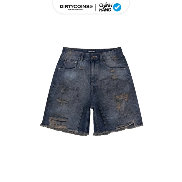 Quần Ngắn DirtyCoins Double Knee Shorts Distress Blue Wash