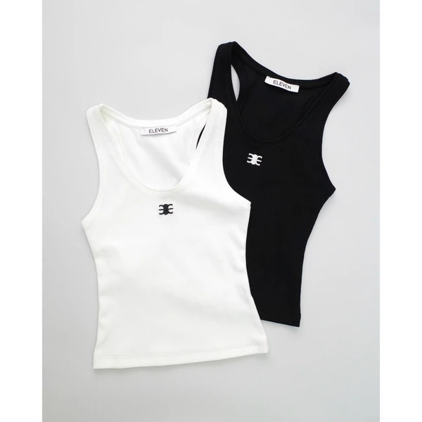 Eleven - Áo Tank Top Vải Thun Gân Thêu Mono | Màu Trắng