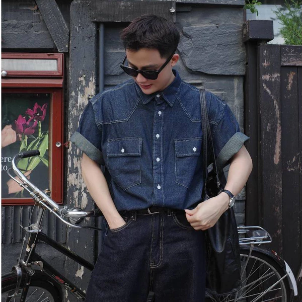Áo Sơ Mi Denim ZUTEE Áo Sơ Mi Bò Form Rộng Kiểu Dáng Unisex Basic 2 Túi Ngực