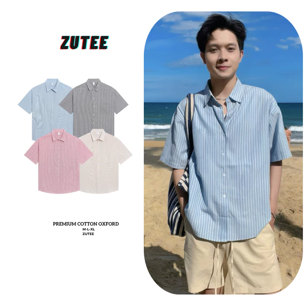 Áo Sơ Mi Kẻ Sọc Ngắn Tay ZUTEE Unisex Oxford Shirt ZT05