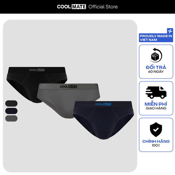[TẶNG COMBO TẤT ĐƠN 329K]Combo 3 quần lót nam dáng tam giác Briefs Cotton thấm hút logo Coolmate