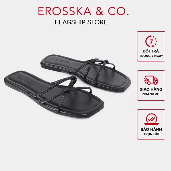 Erosska - Dép nữ thời trang đế bằng phối dây quai mảnh màu bạc - DE077