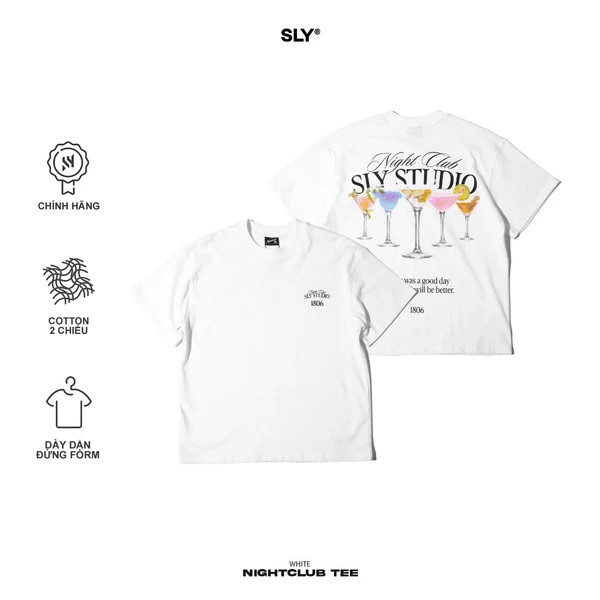 Áo thun cổ tròn SLY Night Club màu trắng