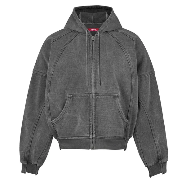 Áo Hoodie Oversized Rã Rập - Ivankov Spliced Washed Oversized Zip Hoodie